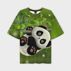 Мужская футболка oversize 3D с принтом Панда на дереве отдыхает ,  |  | 