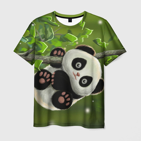 Мужская футболка 3D с принтом Панда на дереве отдыхает в Санкт-Петербурге, 100% полиэфир | прямой крой, круглый вырез горловины, длина до линии бедер | Тематика изображения на принте: 