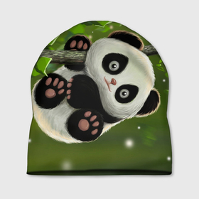 Шапка 3D с принтом Панда на дереве отдыхает в Новосибирске, 100% полиэстер | универсальный размер, печать по всей поверхности изделия | 