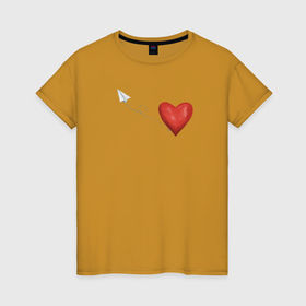 Женская футболка хлопок с принтом самолетик с сердечком в Петрозаводске, 100% хлопок | прямой крой, круглый вырез горловины, длина до линии бедер, слегка спущенное плечо | 