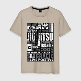 Мужская футболка хлопок с принтом Jiu Jitsu Collage в Екатеринбурге, 100% хлопок | прямой крой, круглый вырез горловины, длина до линии бедер, слегка спущенное плечо. | 