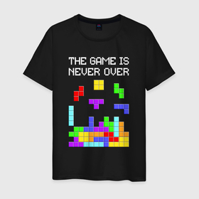 Мужская футболка хлопок с принтом Tetris   the game is never over в Белгороде, 100% хлопок | прямой крой, круглый вырез горловины, длина до линии бедер, слегка спущенное плечо. | 