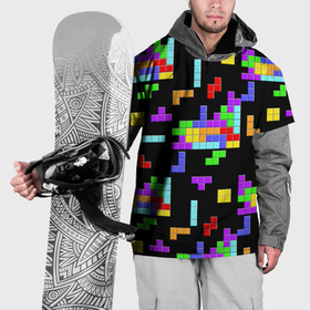 Накидка на куртку 3D с принтом Неоновый тетрис на темном фоне в Ухте, 100% полиэстер |  | 