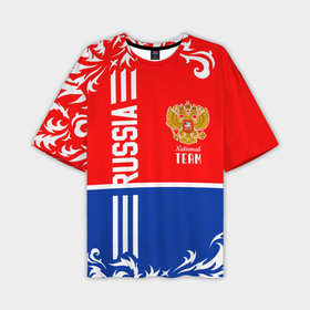 Мужская футболка oversize 3D с принтом Национальная команда России с орнаментом ,  |  | Тематика изображения на принте: 