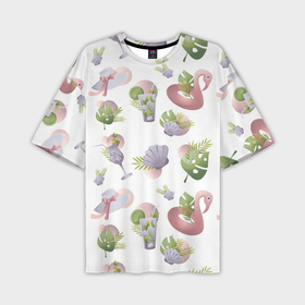 Мужская футболка oversize 3D с принтом пляжный паттерн с коктейлями и фламинго в Екатеринбурге,  |  | 