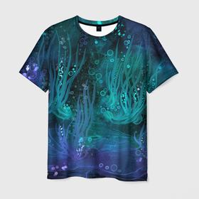Мужская футболка 3D с принтом Абстракция: неоновые огни подводного мира в Кировске, 100% полиэфир | прямой крой, круглый вырез горловины, длина до линии бедер | Тематика изображения на принте: 