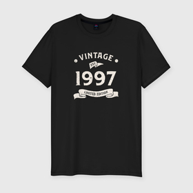Мужская футболка хлопок Slim с принтом Винтаж 1997, ограниченный выпуск в Кировске, 92% хлопок, 8% лайкра | приталенный силуэт, круглый вырез ворота, длина до линии бедра, короткий рукав | 