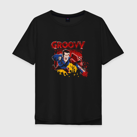 Мужская футболка хлопок Oversize с принтом Groovy Ash   Evil Dead в Новосибирске, 100% хлопок | свободный крой, круглый ворот, “спинка” длиннее передней части | Тематика изображения на принте: 