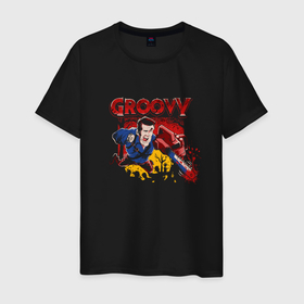 Мужская футболка хлопок с принтом Groovy Ash   Evil Dead , 100% хлопок | прямой крой, круглый вырез горловины, длина до линии бедер, слегка спущенное плечо. | 