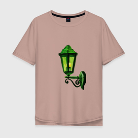 Мужская футболка хлопок Oversize с принтом Уличный зелёный фонарь , 100% хлопок | свободный крой, круглый ворот, “спинка” длиннее передней части | 