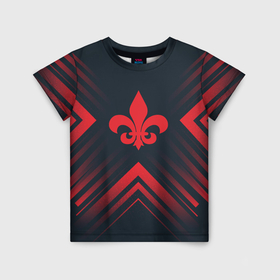 Детская футболка 3D с принтом Красный символ Saints Row на темном фоне со стрелками в Екатеринбурге, 100% гипоаллергенный полиэфир | прямой крой, круглый вырез горловины, длина до линии бедер, чуть спущенное плечо, ткань немного тянется | Тематика изображения на принте: 