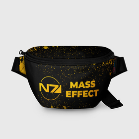 Поясная сумка 3D с принтом Mass Effect   gold gradient: надпись и символ в Санкт-Петербурге, 100% полиэстер | плотная ткань, ремень с регулируемой длиной, внутри несколько карманов для мелочей, основное отделение и карман с обратной стороны сумки застегиваются на молнию | 