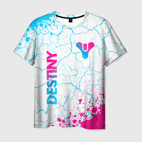 Мужская футболка 3D с принтом Destiny neon gradient style: надпись, символ в Кировске, 100% полиэфир | прямой крой, круглый вырез горловины, длина до линии бедер | Тематика изображения на принте: 