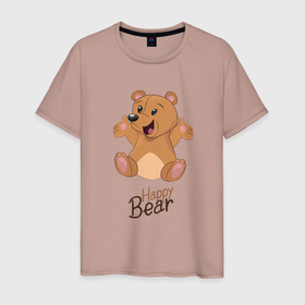 Мужская футболка хлопок с принтом Bear happy , 100% хлопок | прямой крой, круглый вырез горловины, длина до линии бедер, слегка спущенное плечо. | 