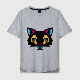 Мужская футболка хлопок Oversize с принтом Яркий абстрактный кот в Курске, 100% хлопок | свободный крой, круглый ворот, “спинка” длиннее передней части | 