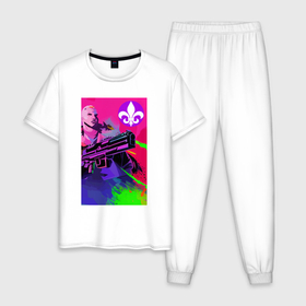 Мужская пижама хлопок с принтом Saints Row   shooter   sketch в Тюмени, 100% хлопок | брюки и футболка прямого кроя, без карманов, на брюках мягкая резинка на поясе и по низу штанин
 | Тематика изображения на принте: 
