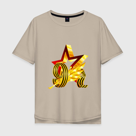 Мужская футболка хлопок Oversize с принтом звезда и георгиевская лента в Петрозаводске, 100% хлопок | свободный крой, круглый ворот, “спинка” длиннее передней части | 