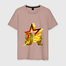 Мужская футболка хлопок с принтом звезда и георгиевская лента в Петрозаводске, 100% хлопок | прямой крой, круглый вырез горловины, длина до линии бедер, слегка спущенное плечо. | 