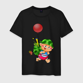 Мужская футболка хлопок с принтом военный малыш с шариком в Курске, 100% хлопок | прямой крой, круглый вырез горловины, длина до линии бедер, слегка спущенное плечо. | 