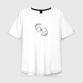 Мужская футболка хлопок Oversize с принтом Знак зодиака рыбы в Курске, 100% хлопок | свободный крой, круглый ворот, “спинка” длиннее передней части | 