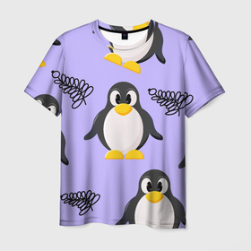 Мужская футболка 3D с принтом Пингвин и веточка в Петрозаводске, 100% полиэфир | прямой крой, круглый вырез горловины, длина до линии бедер | Тематика изображения на принте: 