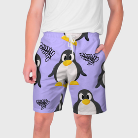 Мужские шорты 3D с принтом Пингвин и веточка в Тюмени,  полиэстер 100% | прямой крой, два кармана без застежек по бокам. Мягкая трикотажная резинка на поясе, внутри которой широкие завязки. Длина чуть выше колен | 
