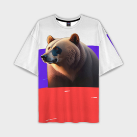 Мужская футболка oversize 3D с принтом Медведь на флаге России в Курске,  |  | 