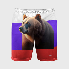 Мужские шорты спортивные с принтом Медведь на флаге России в Курске,  |  | 