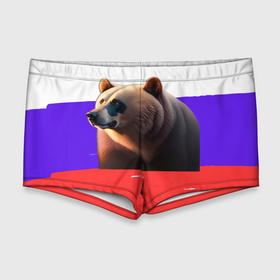 Мужские купальные плавки 3D с принтом Медведь на флаге России в Петрозаводске, Полиэстер 85%, Спандекс 15% |  | 
