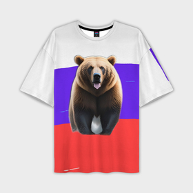 Мужская футболка oversize 3D с принтом Медведь на флаге в Курске,  |  | 