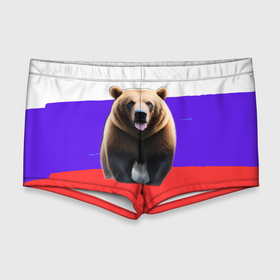 Мужские купальные плавки 3D с принтом Медведь на флаге в Петрозаводске, Полиэстер 85%, Спандекс 15% |  | 