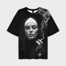 Мужская футболка oversize 3D с принтом Красивая монашка с сигаретой в Санкт-Петербурге,  |  | 