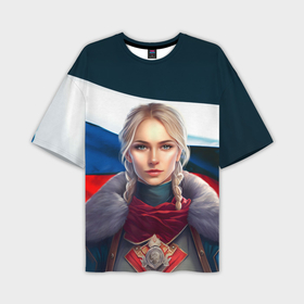 Мужская футболка oversize 3D с принтом Славянская девушка   флаг России в Новосибирске,  |  | Тематика изображения на принте: 