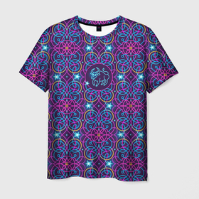 Мужская футболка 3D с принтом Телец: знак зодиака и орнамент в Кировске, 100% полиэфир | прямой крой, круглый вырез горловины, длина до линии бедер | 