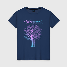 Светящаяся женская футболка с принтом Дерево   Киберпанк 2077 в Санкт-Петербурге,  |  | 