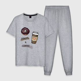Мужская пижама хлопок с принтом Donuts  Coffee в Белгороде, 100% хлопок | брюки и футболка прямого кроя, без карманов, на брюках мягкая резинка на поясе и по низу штанин
 | Тематика изображения на принте: 