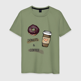 Мужская футболка хлопок с принтом Donuts  Coffee , 100% хлопок | прямой крой, круглый вырез горловины, длина до линии бедер, слегка спущенное плечо. | 