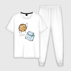 Мужская пижама хлопок с принтом Печенька с молоком в Новосибирске, 100% хлопок | брюки и футболка прямого кроя, без карманов, на брюках мягкая резинка на поясе и по низу штанин
 | 