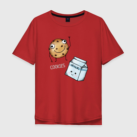 Мужская футболка хлопок Oversize с принтом Печенька с молоком в Тюмени, 100% хлопок | свободный крой, круглый ворот, “спинка” длиннее передней части | Тематика изображения на принте: 