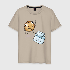 Мужская футболка хлопок с принтом Печенька с молоком в Петрозаводске, 100% хлопок | прямой крой, круглый вырез горловины, длина до линии бедер, слегка спущенное плечо. | Тематика изображения на принте: 