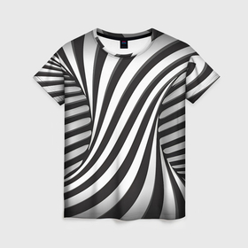 Женская футболка 3D с принтом Полосатая зебра в Белгороде, 100% полиэфир ( синтетическое хлопкоподобное полотно) | прямой крой, круглый вырез горловины, длина до линии бедер | 
