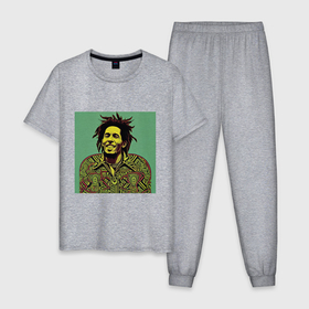 Мужская пижама хлопок с принтом Боб Марли 2D граффити эффект в Тюмени, 100% хлопок | брюки и футболка прямого кроя, без карманов, на брюках мягкая резинка на поясе и по низу штанин
 | 