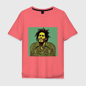 Мужская футболка хлопок Oversize с принтом Боб Марли 2D граффити эффект в Тюмени, 100% хлопок | свободный крой, круглый ворот, “спинка” длиннее передней части | 