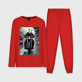 Мужская пижама с лонгсливом хлопок с принтом Panda   cool biker   neural network в Кировске,  |  | 