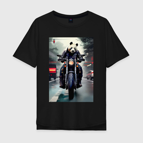 Мужская футболка хлопок Oversize с принтом Panda   cool biker   neural network в Курске, 100% хлопок | свободный крой, круглый ворот, “спинка” длиннее передней части | 