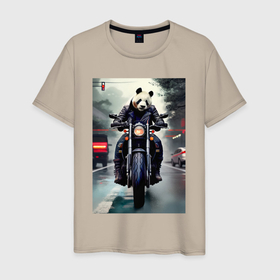 Мужская футболка хлопок с принтом Panda   cool biker   neural network в Новосибирске, 100% хлопок | прямой крой, круглый вырез горловины, длина до линии бедер, слегка спущенное плечо. | 
