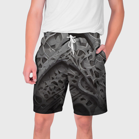 Мужские шорты 3D с принтом Лунный пейзаж в Курске,  полиэстер 100% | прямой крой, два кармана без застежек по бокам. Мягкая трикотажная резинка на поясе, внутри которой широкие завязки. Длина чуть выше колен | 