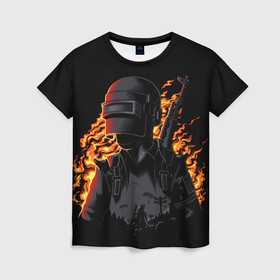 Женская футболка 3D с принтом PUBG огонь в Екатеринбурге, 100% полиэфир ( синтетическое хлопкоподобное полотно) | прямой крой, круглый вырез горловины, длина до линии бедер | 