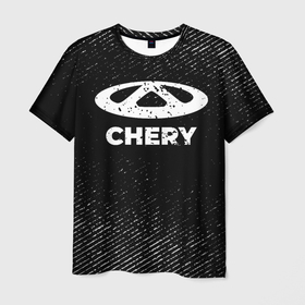 Мужская футболка 3D с принтом Chery с потертостями на темном фоне в городе Новоалтайск, 100% полиэфир | прямой крой, круглый вырез горловины, длина до линии бедер | 