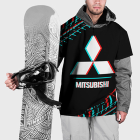 Накидка на куртку 3D с принтом Значок Mitsubishi в стиле glitch на темном фоне в Екатеринбурге, 100% полиэстер |  | 